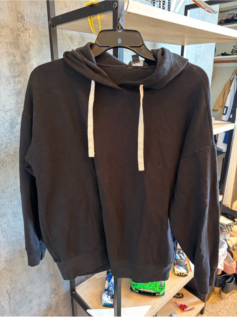 Buffalo David Bitton Black Pullover Hoodie with Cream Drawstrings